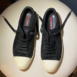 Black and white brushed leather low top sports Prada sneakers size 6